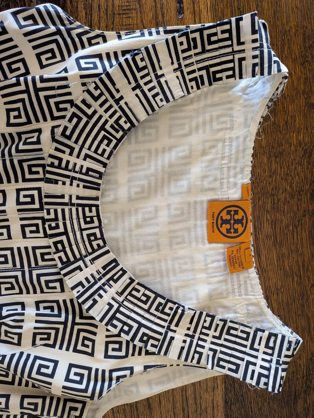 Tory Burch Navy and Cream Geometric Sleeveless Cotton Dress